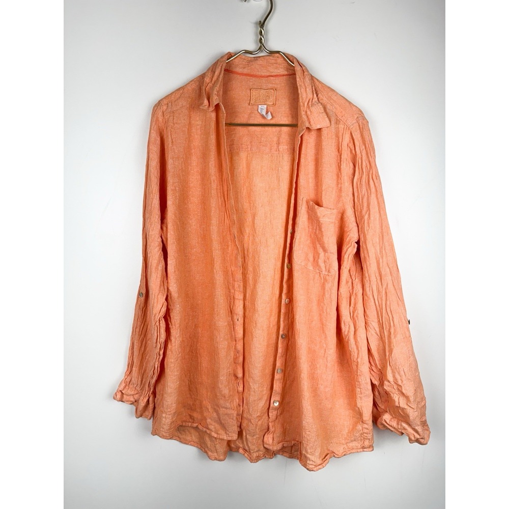 Sigrid Olsen Womens XL Orange Peach Linen Button Down Shirt Coastal Grandmother